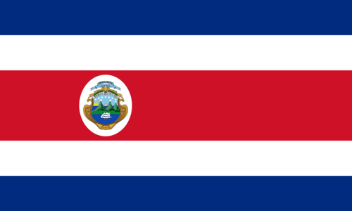 State flag of Costa Rica with national coat of arms in red stripe